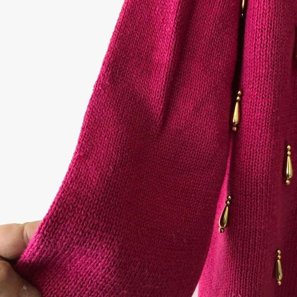 Vintage 80s Barbie Hot Pink Sweater Gold Embellished Tassels Cervelle Large - Picture 9 of 9